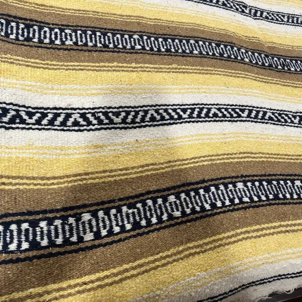 Traditional FALSA Mexican Hand Woven Sarape Throw Yellow, Black, Beige 53” X 86”